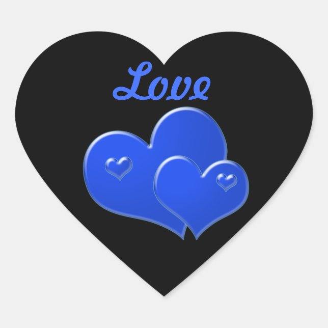 Sticker Cœur Amour, Coeurs bleus sur arrière - plan noir (Devant)