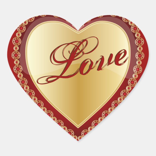Sticker Cœur Amour Élégant Bijou Cœur Rouge Or Brillant (Devant)