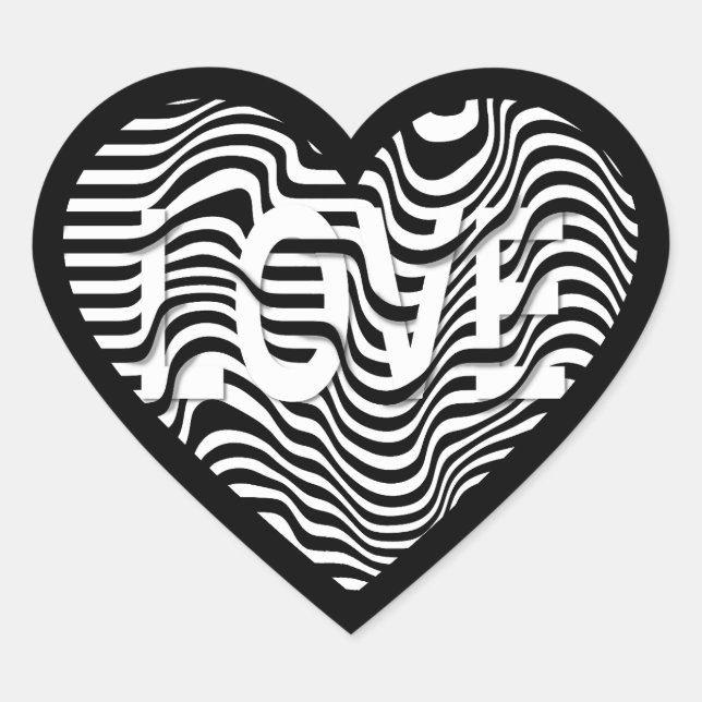 Sticker Cœur AMOUR noir blanc rayé illusion optique (Devant)