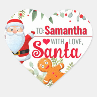 Sticker Cœur "Amour, Père Noël" Biscuit de Noël Personnalisé No