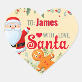 Sticker Cœur "Amour, Père Noël" Pain d'épices Personnalisé Beig