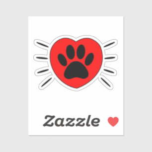 Sticker Coeur Amoureux des chiens Et Empreinte de patte