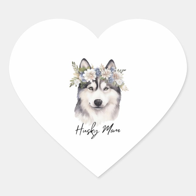 Sticker Cœur Amoureux des chiens sibérien Husky (Devant)