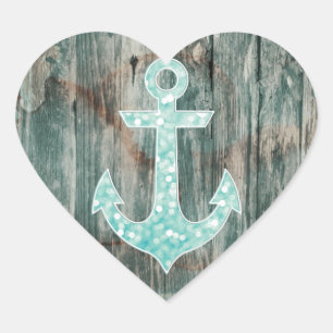 Sticker Cœur Ancre Parties scintillant nautique Aqua Bokeh sur 