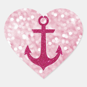 Sticker Cœur Ancre Parties scintillant nautique de Bokeh rose