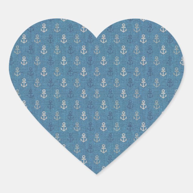 Sticker Cœur Ancres de lin sur bleu (Devant)