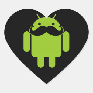 Sticker Cœur Android Robot Icon Mustache sur noir