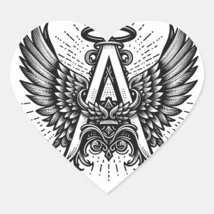 Sticker Cœur Ange Coeur rose Ailes Monogramme