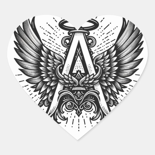 Sticker Cœur Ange Coeur rose Ailes Monogramme (Devant)