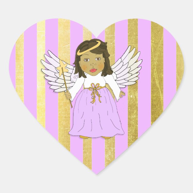 Sticker Cœur Ange de Noël pourpre et or (Devant)