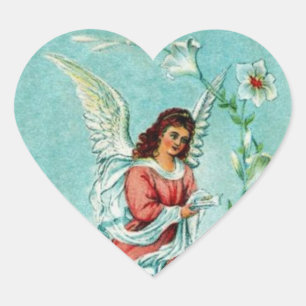 Sticker Cœur Ange De Pâques Avec Fleurs