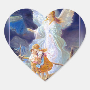 Sticker Cœur Ange gardien, enfants et pont
