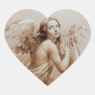 Sticker Cœur ANGE JOUER LYRA SUR LES NUAGES, coeur