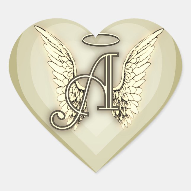 Sticker Cœur Angel Alphabet A Initiale Dernière Ailes Halo Clas (Devant)
