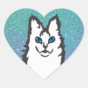 Sticker Cœur Angora turque - Bleu Eyed Angora Chat