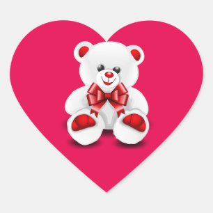 Sticker Cœur Animée Saint-Valentin Ours en peluche blanc