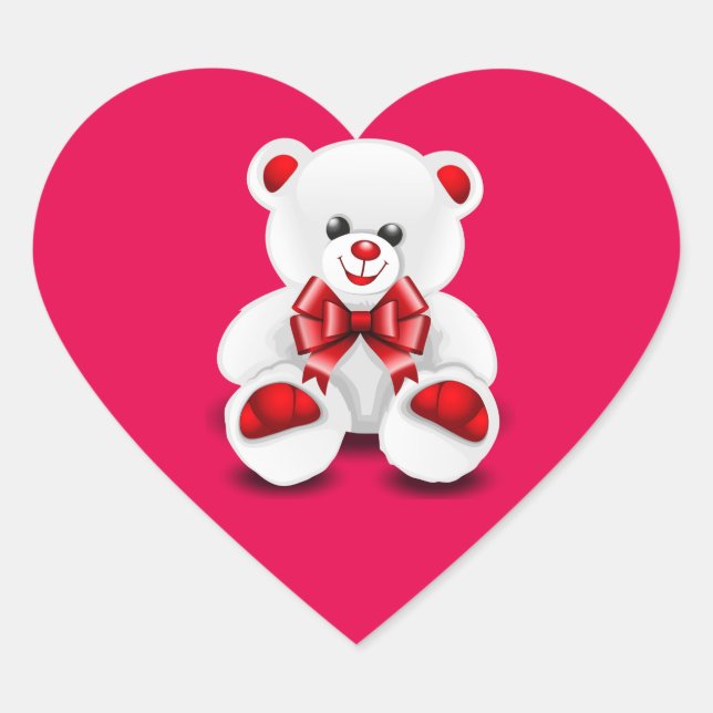 Sticker Cœur Animée Saint-Valentin Ours en peluche blanc (Devant)