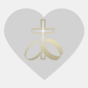 Sticker Cœur Anneaux et croix de Mariage d'or