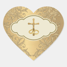 Sticker Cœur Anneaux Mariages Elégants en métal doré
