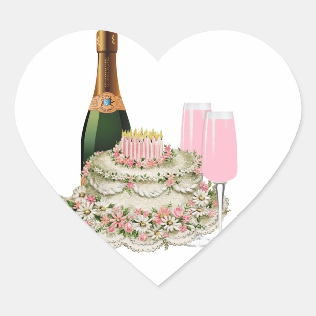 Sticker Cœur Anniversaire du Toast de Champagne (Devant)