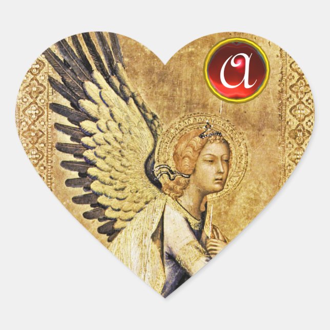 Sticker Cœur ANNONCE ANGEL Coeur Rouge rubis Monogramme (Devant)
