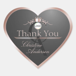 Sticker Cœur Anthracite Rose Gold Frame Logo Monogram Thank You