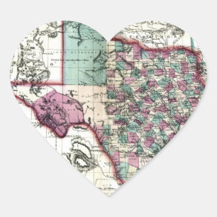 Sticker Cœur Antiquarian Map of Texas by Schönberg & Co.