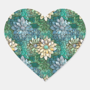 Sticker Cœur Aqua Blanc Vert Floral