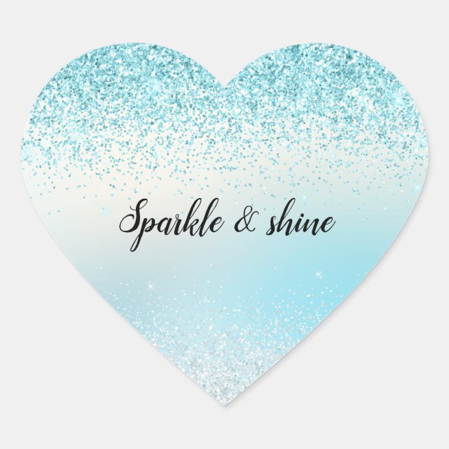 Sticker Cœur Aqua Blue Ombre Glitzy Sparkle Parties scintillant (Devant)