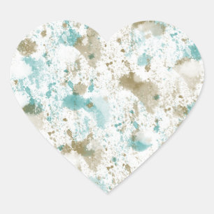 Sticker Cœur Aqua Turquoise Crème aquarelle Teinture d'aquarell