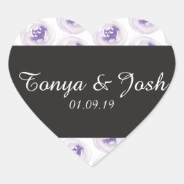 Sticker Cœur Aquarelle à main fleurie Vert Mariage violet
