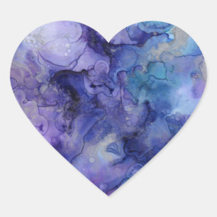 Sticker Cœur Aquarelle Abstraite violette et bleue marbrée