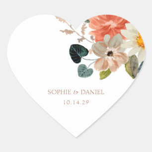 Sticker Cœur Aquarelle blanche Florale Couple Mariage