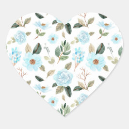 Sticker Cœur Aquarelle bleu vert Floral