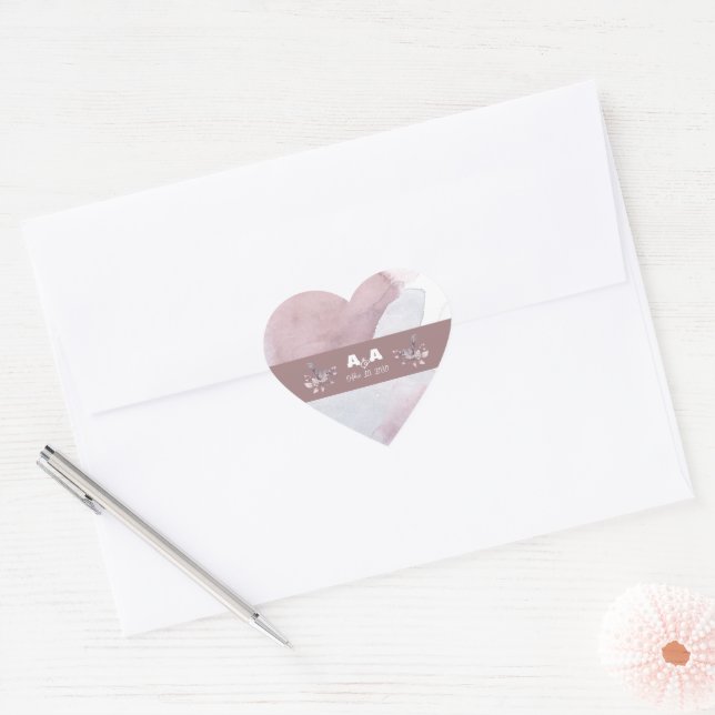 Sticker Cœur Aquarelle Bourgogne Dusty (Enveloppe)