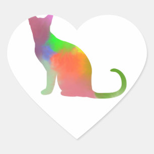 Sticker Cœur Aquarelle Chat Silhouette