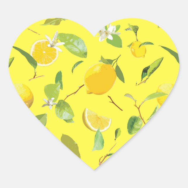 Sticker Cœur Aquarelle Citron & Feuilles 4 (Devant)