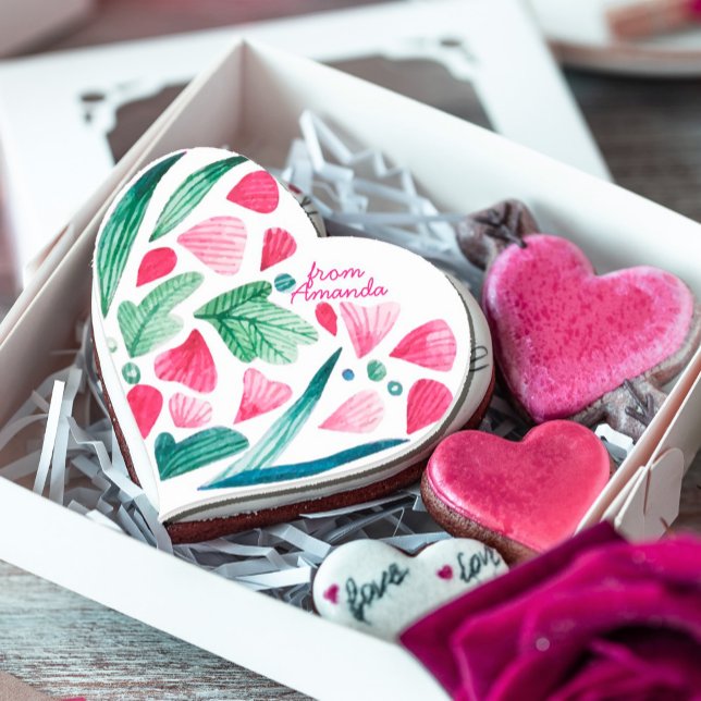 Sticker Cœur Aquarelle Coquille rose (#valentineday #motherday #mom #seashells #addname #pinkandgreen #watercolor #artistic #romantic)