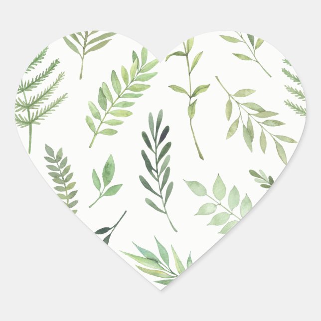 Sticker Cœur Aquarelle Feuille verte Mariage Sceau du coeur (Devant)
