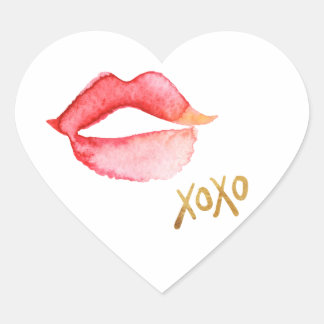 Sticker Cœur Aquarelle Lèvres et huile or XOXO