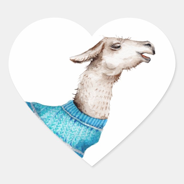 Sticker Cœur Aquarelle Llama en bleu Sweat (Devant)
