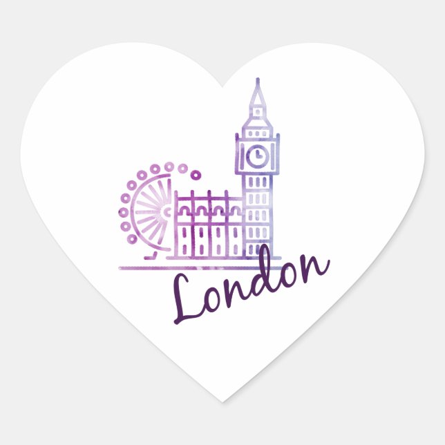 Sticker Cœur Aquarelle Londres, Big Ben (Devant)