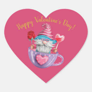 Sticker Cœur Aquarelle mignonne Valentine Gnome