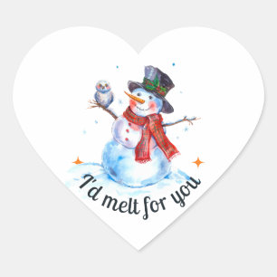 Sticker Cœur Aquarelle moderne drôle mignon Noël Snowman