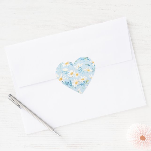Sticker Cœur Aquarelle Pastel Daisies (Enveloppe)