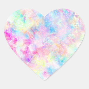 Sticker Cœur Aquarelle Pastel Rainbow Tie Dye