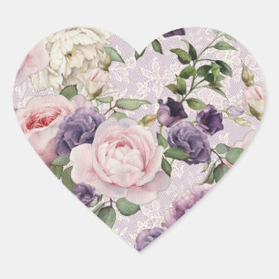 Sticker Cœur Aquarelle printanière Floral Garden Lavender Lace