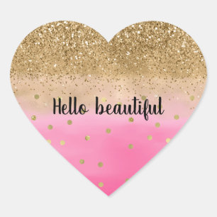 Sticker Cœur Aquarelle rose fille Parties scintillant or Glitz 