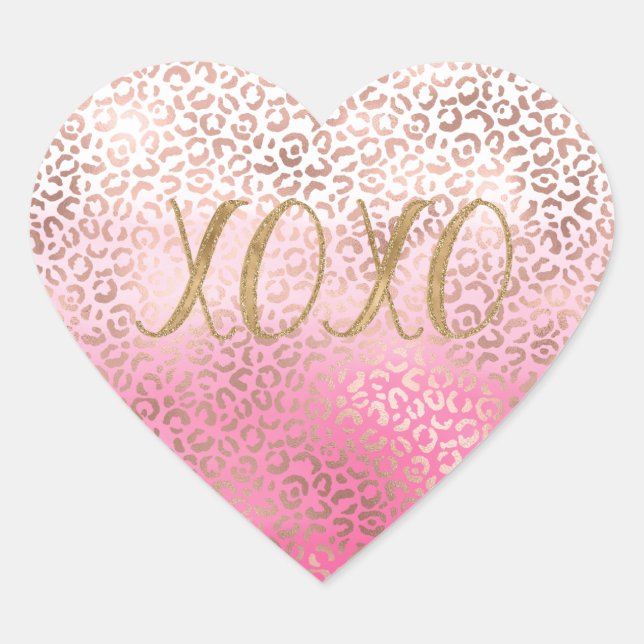 Sticker Cœur Aquarelle rose or Ombre Empreinte de léopard XOXO (Devant)