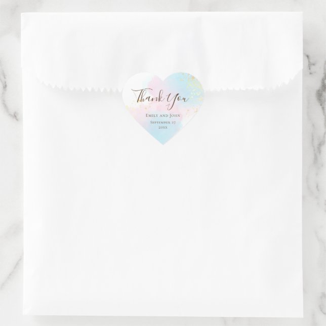 Sticker Cœur Aquarelle rose Turquoise Or Confetti Mariage Faveu (Sac)
